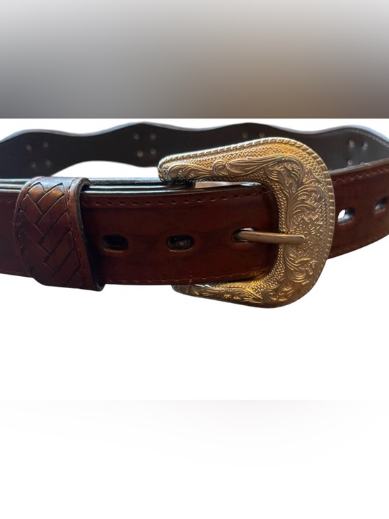 Other - Brown Leather Belt with Silver Buckle, Western Style Size Youth Medium
